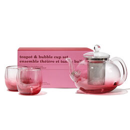Ombré Cranberry Glass Teapot & Bubble Cup Set