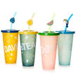 Colour Changing Cold Cups with Straw Toppers - Set of 4