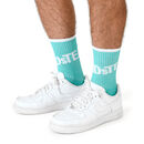 White & Teal Logo Crew Socks