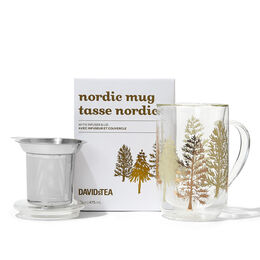 Double Walled Glass Nordic Mug Golden Trees