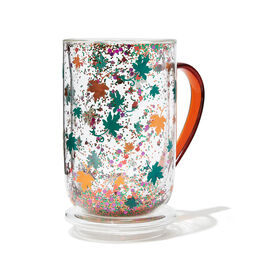 Double Walled Glass Nordic Mug Leaves Confetti