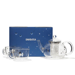 Clear Glass Bubble Teapot & 2 Cups Set Soiree Clear