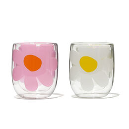 Double Walled Glass Cup 8oz Daisies (set of 2)