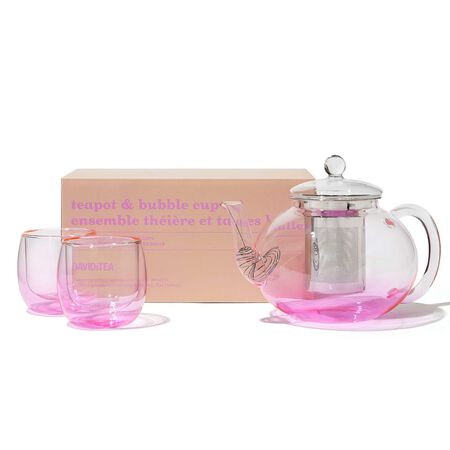 Ombré Rose Glass Teapot and Bubble Cup Set