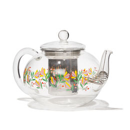 Clear Glass Teapot & 2 Cups Set Camellia