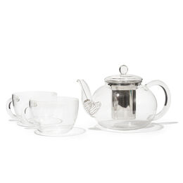 Clear Glass Bubble Teapot & 2 Cups Set
