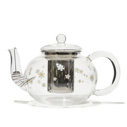 Clear Glass Teapot & 2 Cups Set Daisies