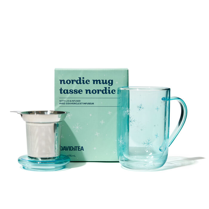 Snowy Blue Double Walled Glass Nordic Mug